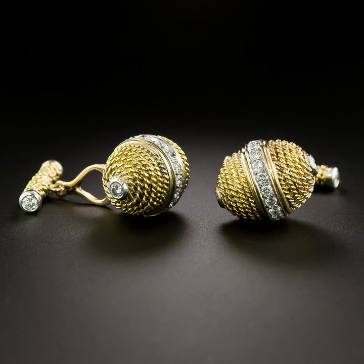 Estate 18K Diamond Barrel Cuff Links