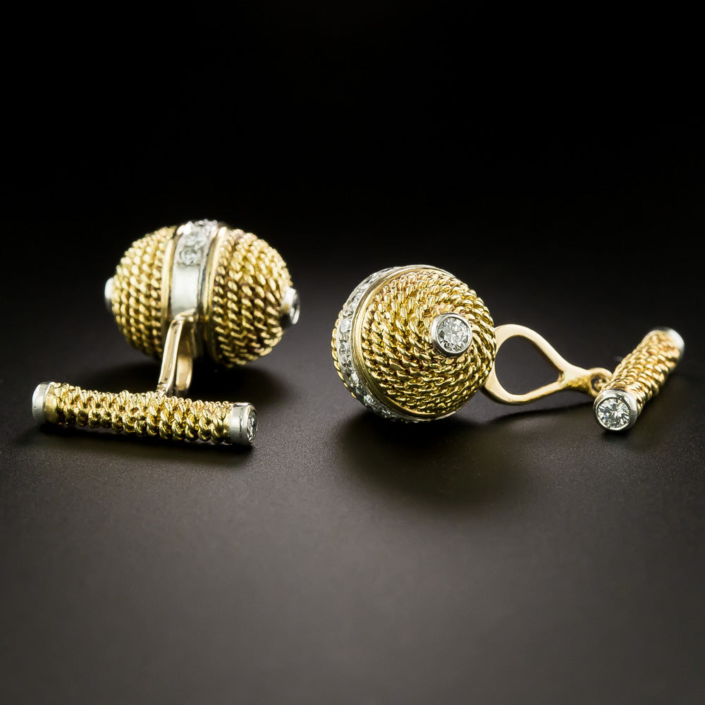 Estate 18K Diamond Barrel Cuff Links - 4