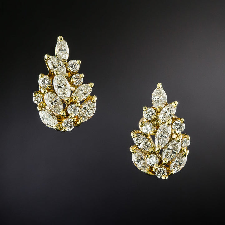 Estate 18K Diamond Flame Earrings
