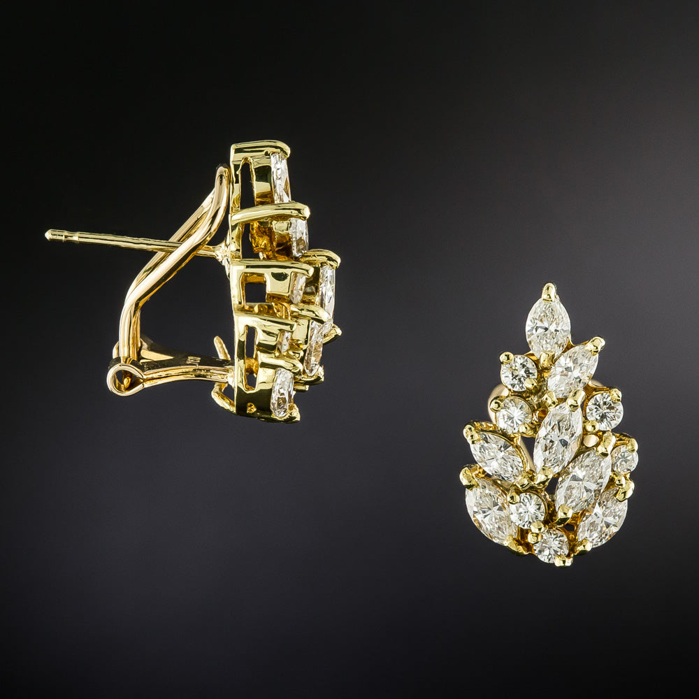 Estate 18K Diamond Flame Earrings - 3