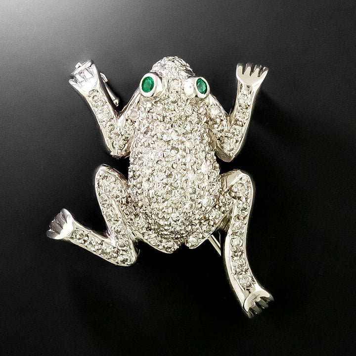 Estate 18K Diamond Frog Brooch