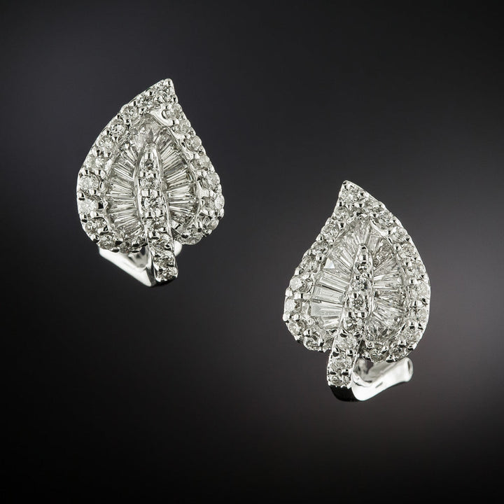 Estate 18K Diamond Leaf Earrings