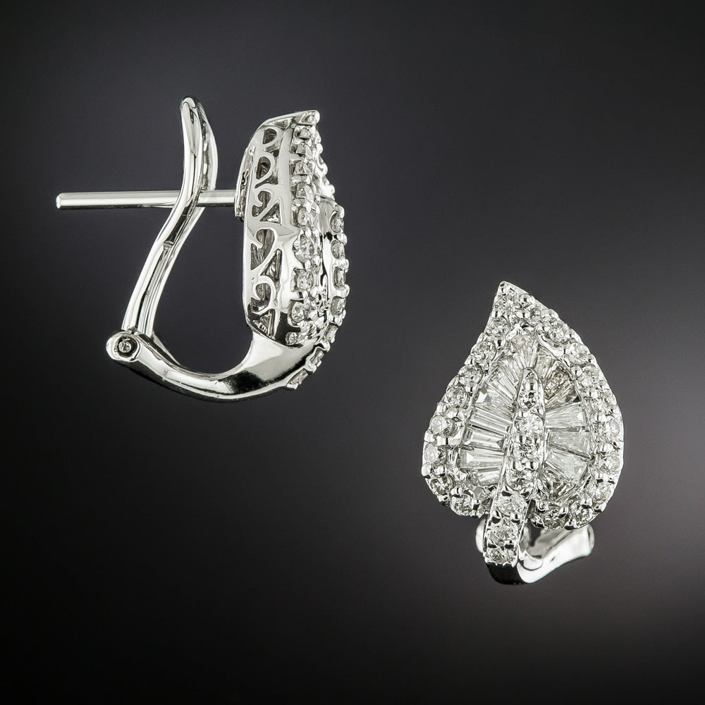 Estate 18K Diamond Leaf Earrings - 4