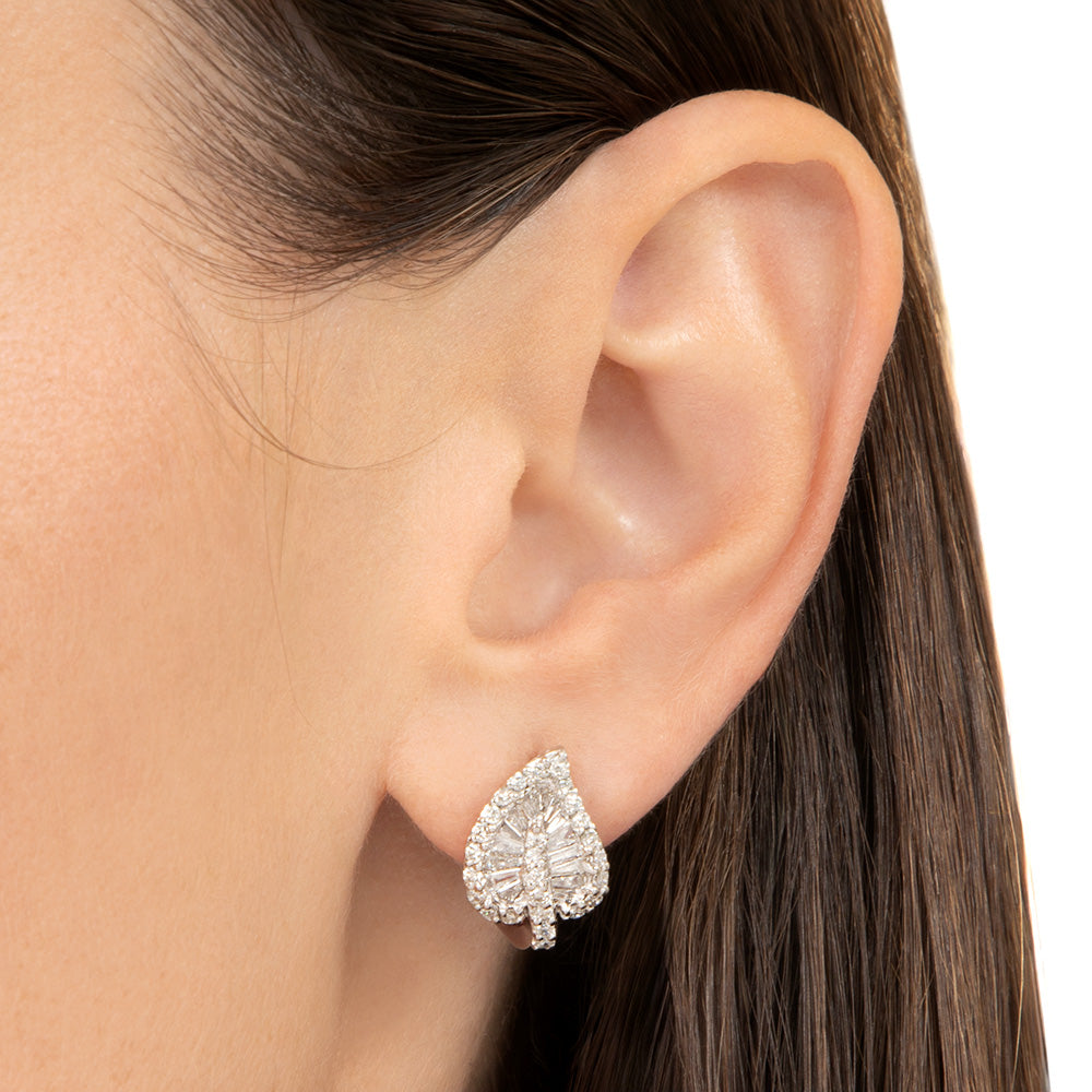 Estate 18K Diamond Leaf Earrings - 5