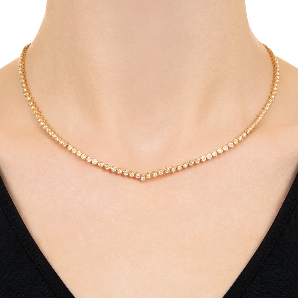 Estate 18K Diamond Rivière 'V' Necklace - 5