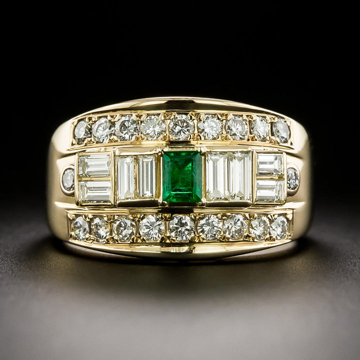 Estate 18K Emerald and Diamond Band Ring