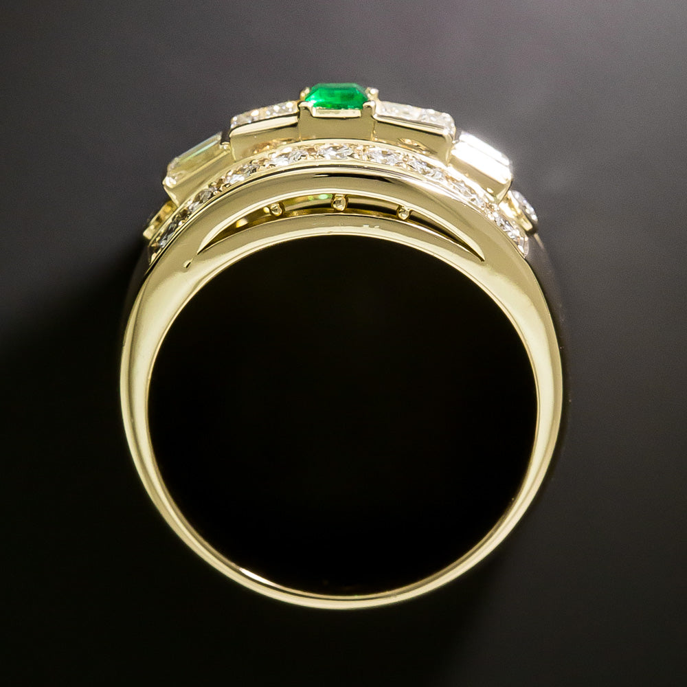 Estate 18K Emerald and Diamond Band Ring - 5