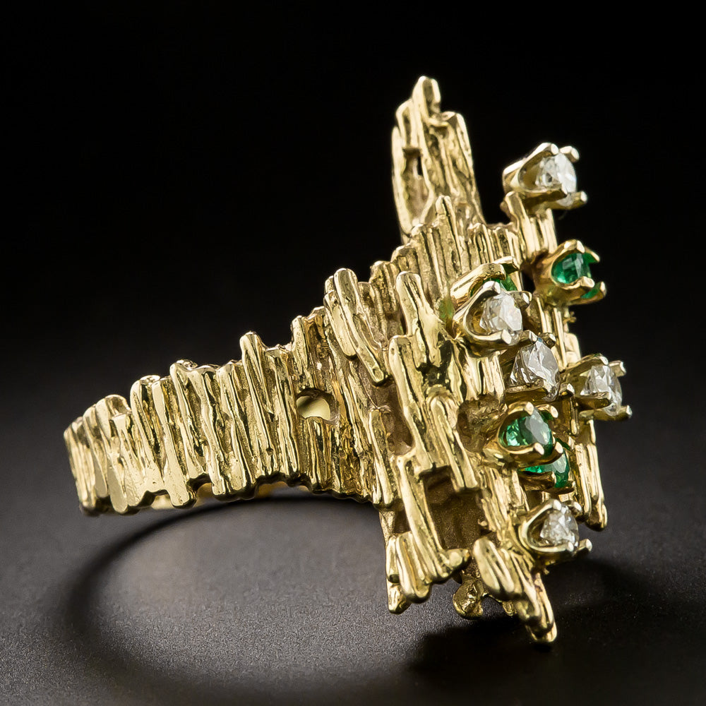 18K Emerald and Diamond Brutalist Ring - 3