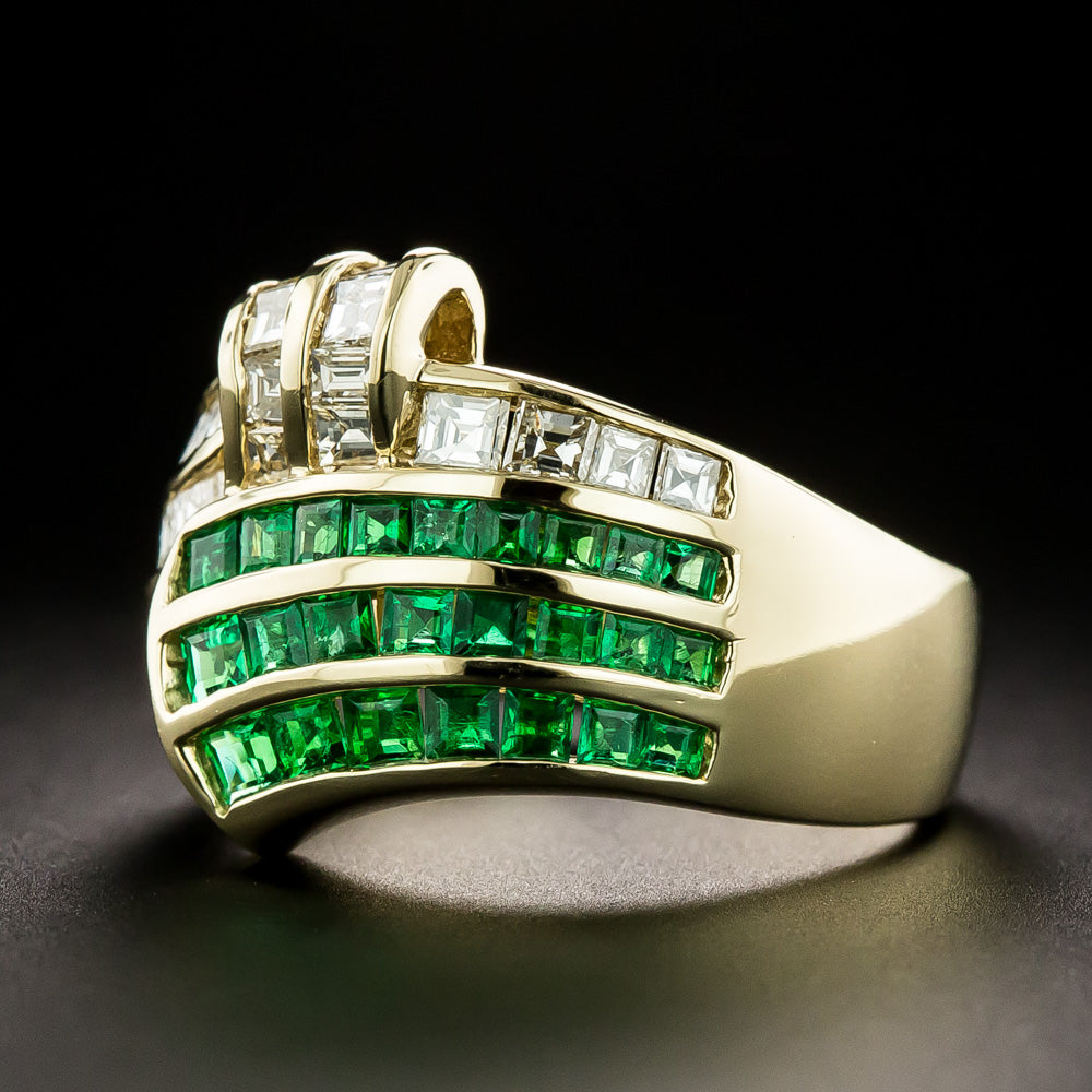 Estate 18K Emerald and Diamond Ring - 5