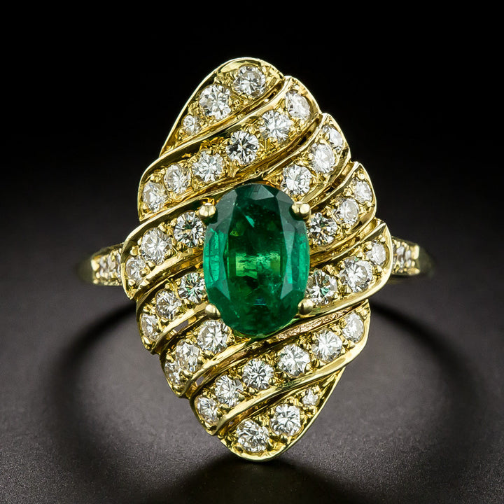 Estate 18K Emerald and Diamond Ring - GIA F1