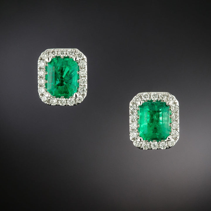 Estate 18K Emerald and Diamond Stud Earrings