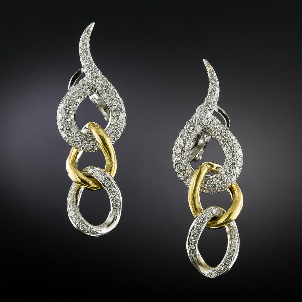 Estate 18K Gold Pavé Diamond  Drop Earrings - 2