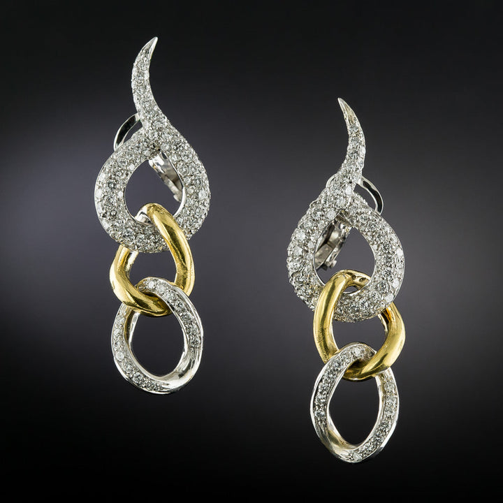 Estate 18K Gold Pavé Diamond  Drop Earrings