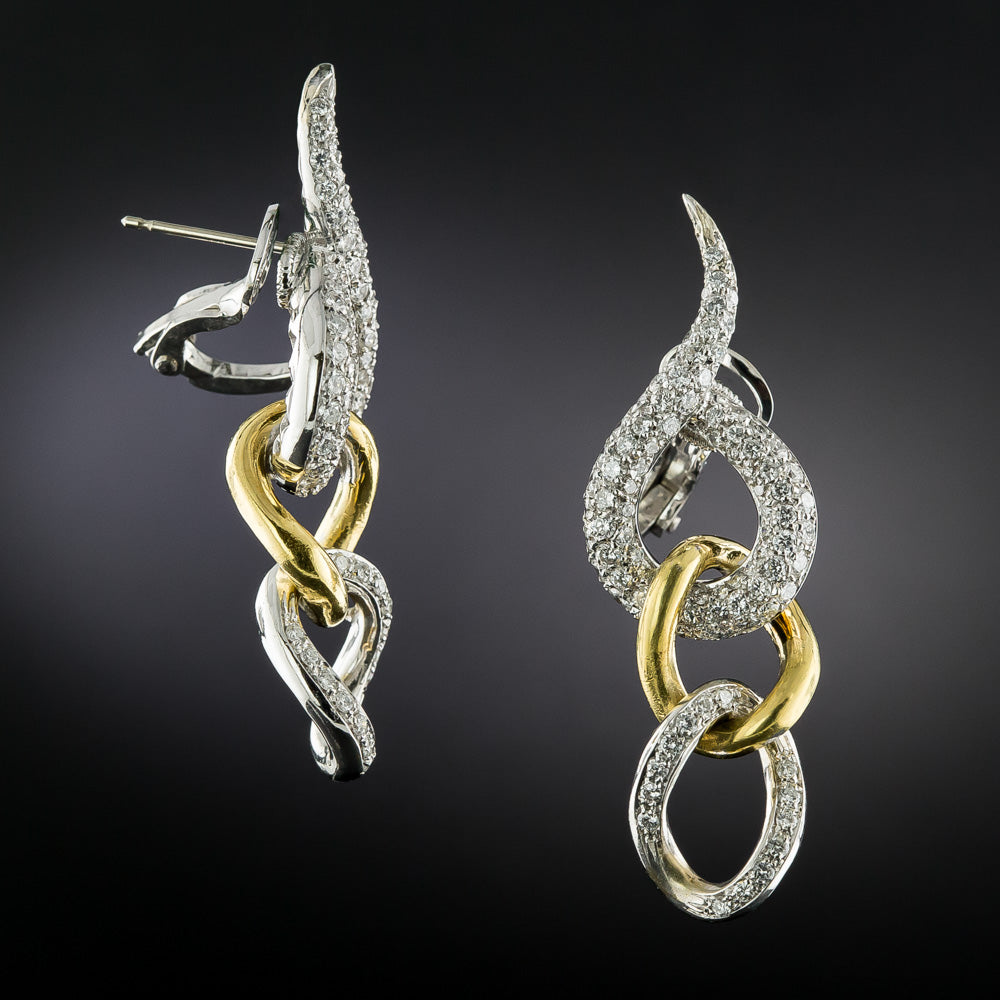 Estate 18K Gold Pavé Diamond  Drop Earrings - 3