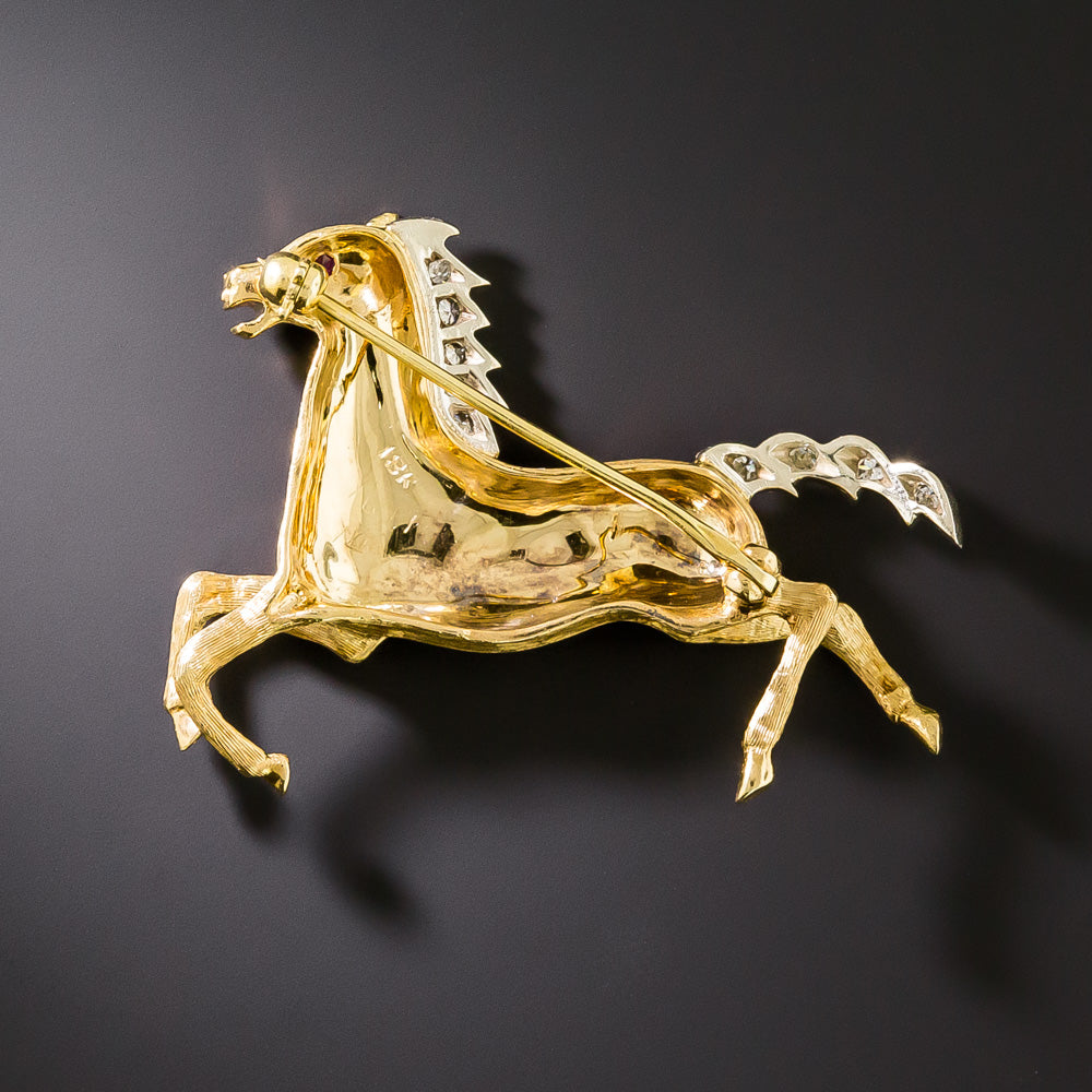 Estate 18K Horse Brooch With Diamonds - 3