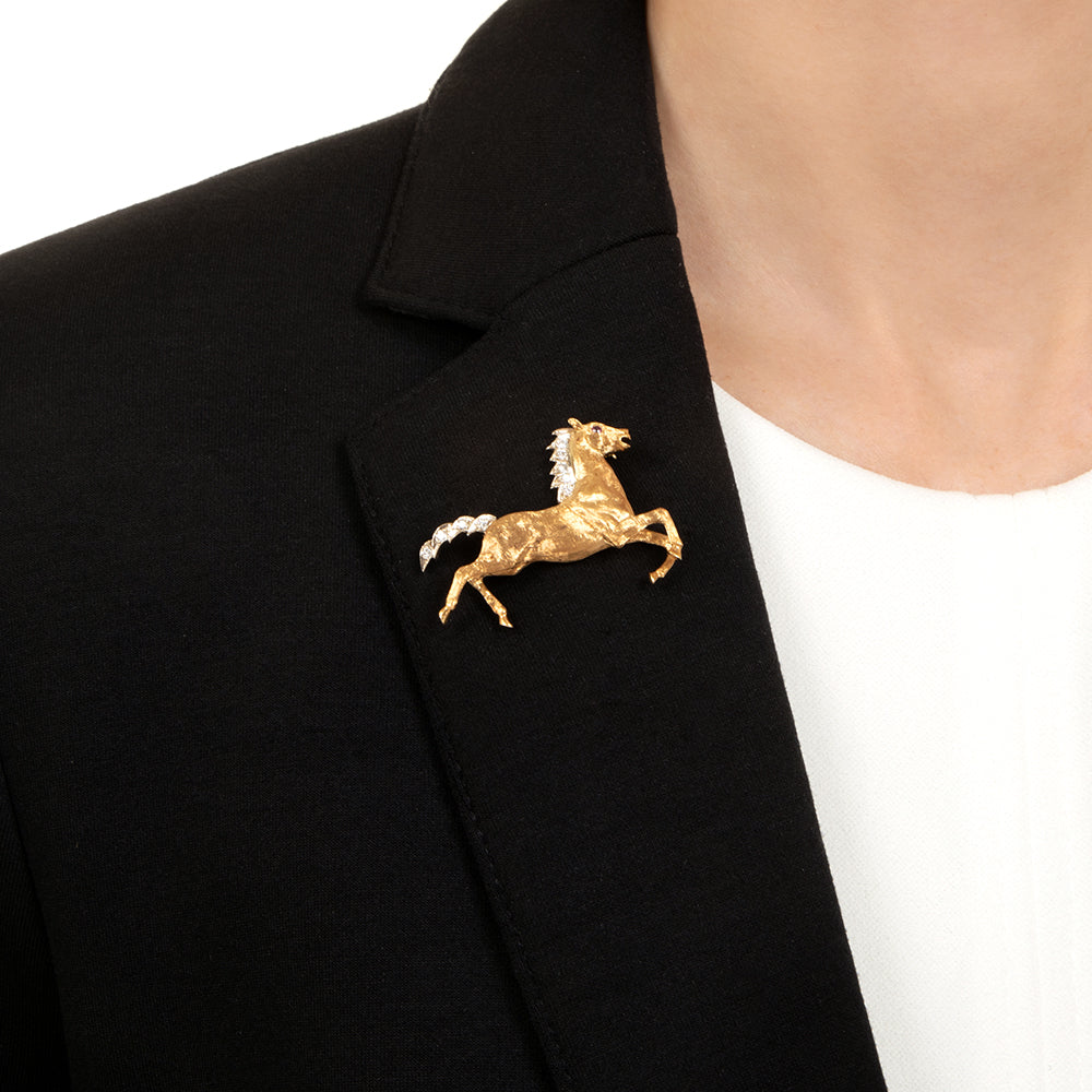 Estate 18K Horse Brooch With Diamonds - 4