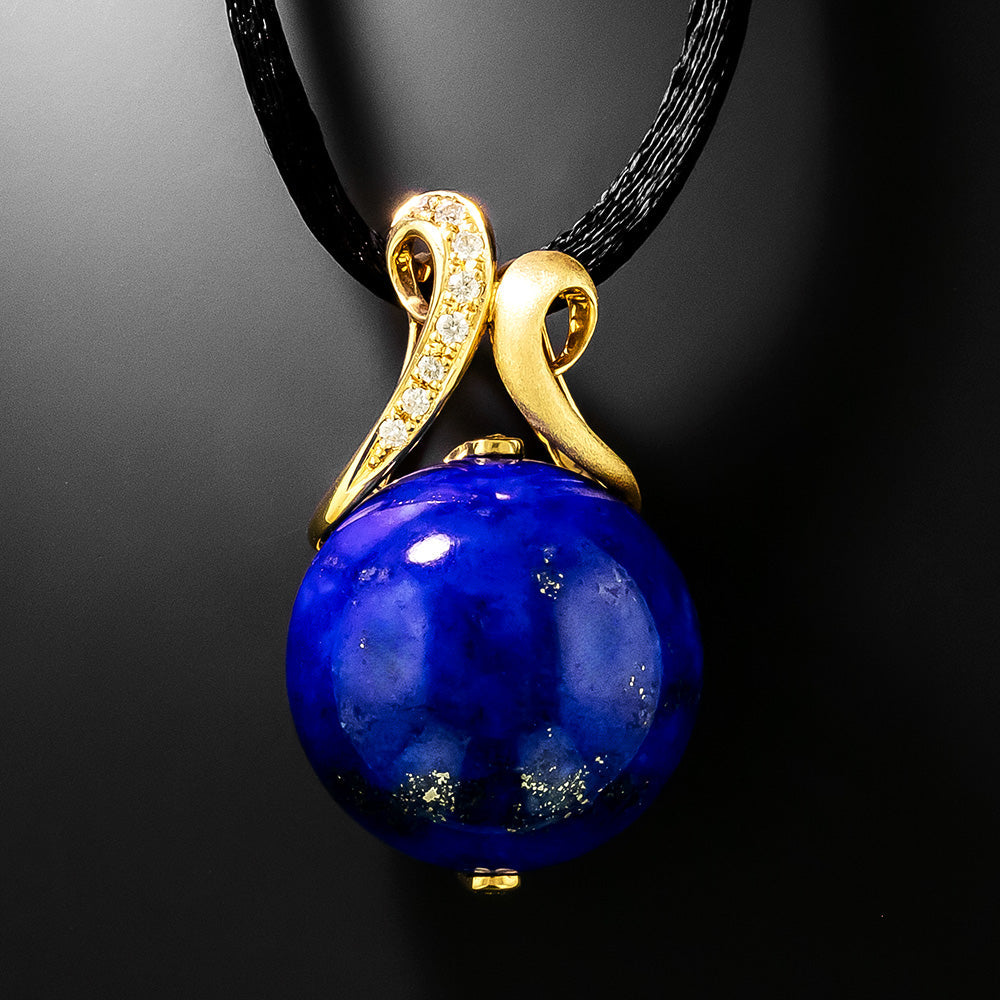 Estate 18K Lapis Lazuli and Diamond Sphere Necklace - 2