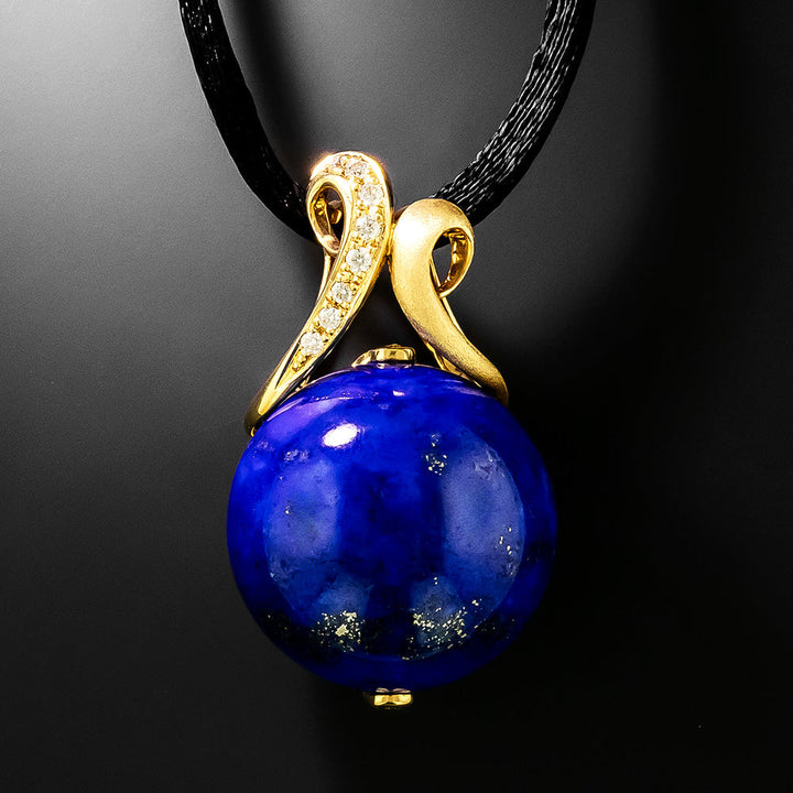 Estate 18K Lapis Lazuli and Diamond Sphere Necklace