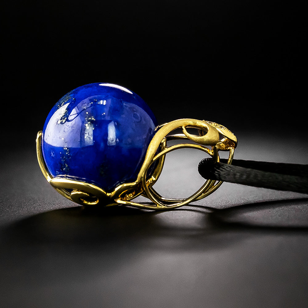 Estate 18K Lapis Lazuli and Diamond Sphere Necklace - 4