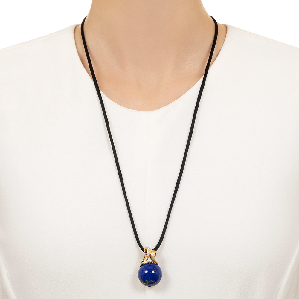 Estate 18K Lapis Lazuli and Diamond Sphere Necklace - 5