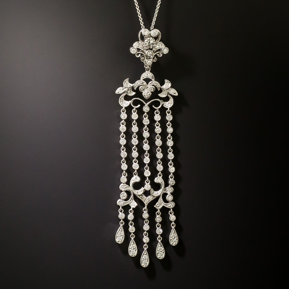 Estate 18K Long Diamond Tassel Necklace  - 2