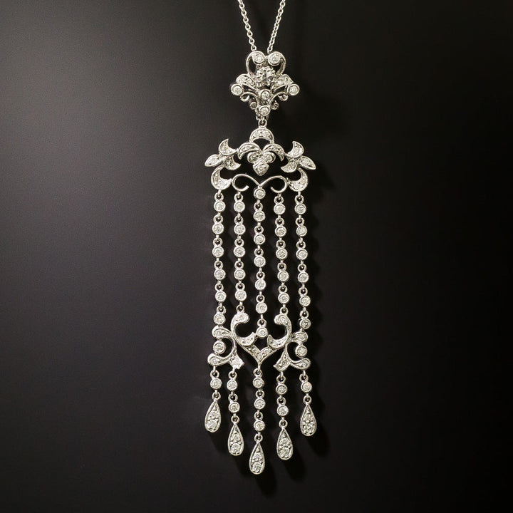 Estate 18K Long Diamond Tassel Necklace