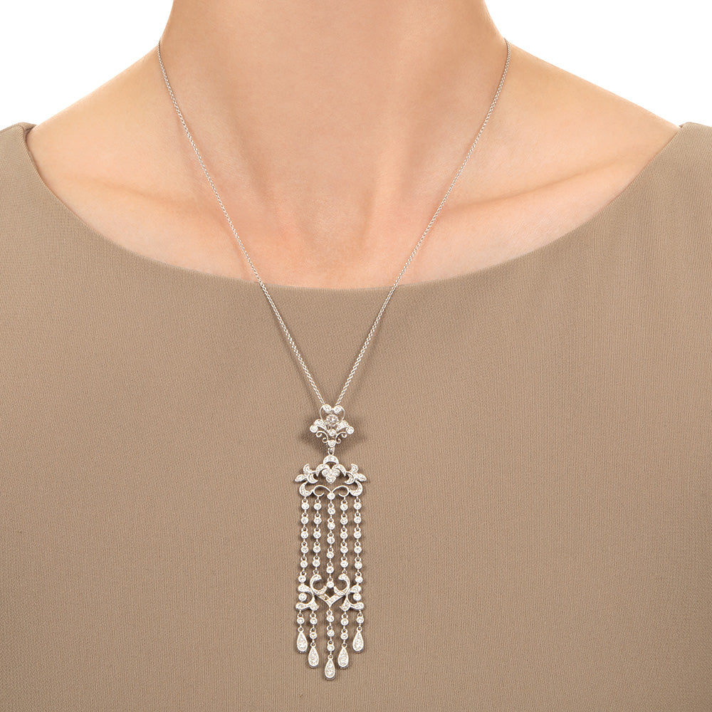 Estate 18K Long Diamond Tassel Necklace  - 3