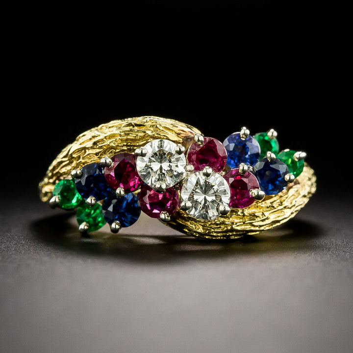 Estate 18K Multi-Gem and Diamond Ring