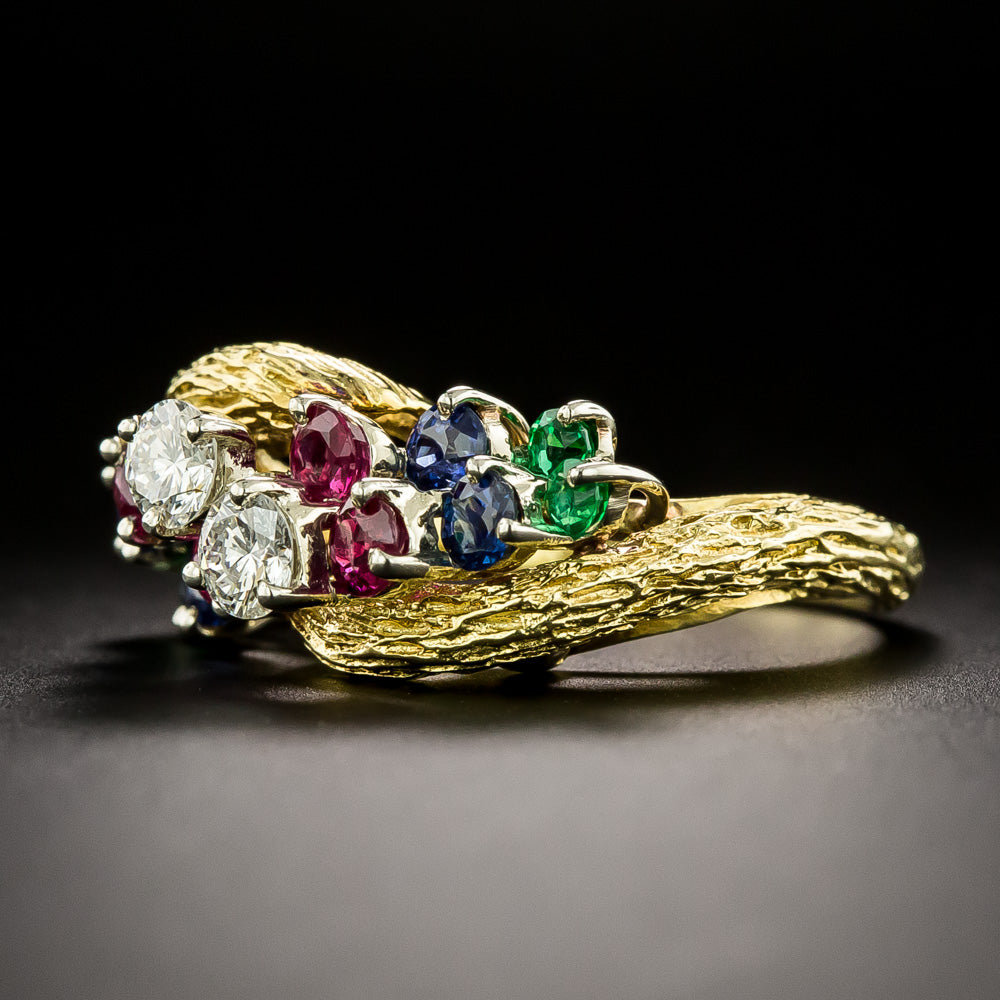 Estate 18K Multi-Gem and Diamond Ring - 5