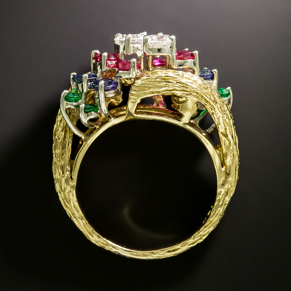 Estate 18K Multi-Gem and Diamond Ring - 6