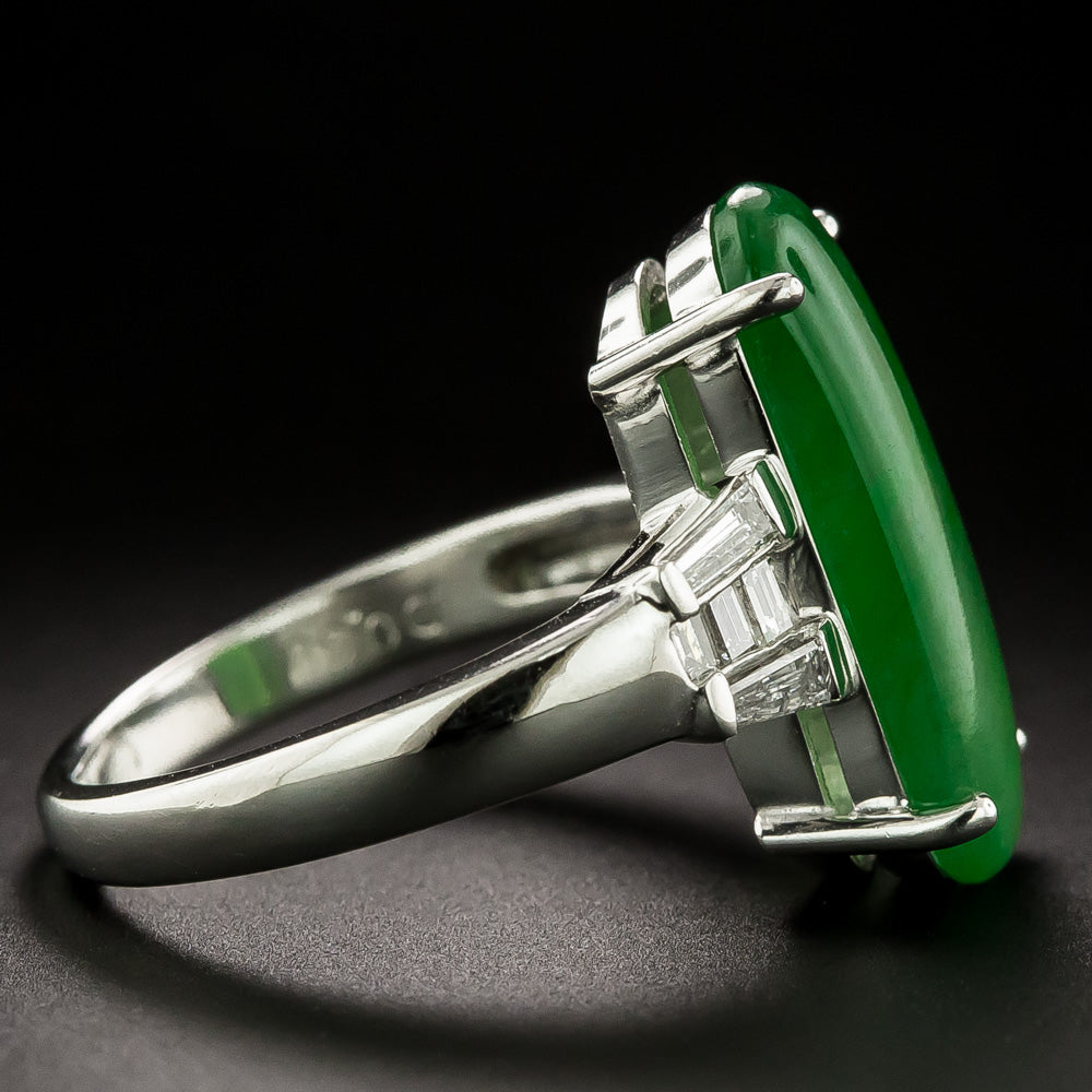 Estate 18K Natural Jade and Diamond Ring - 3