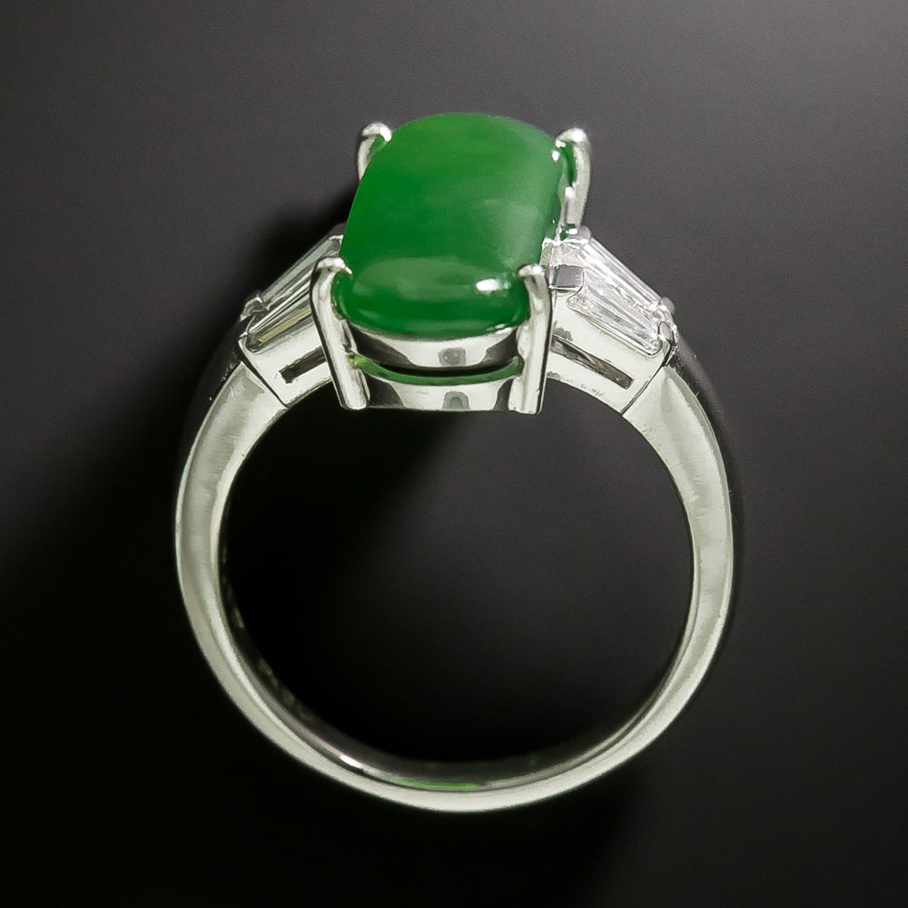 Estate 18K Natural Jade and Diamond Ring - 4