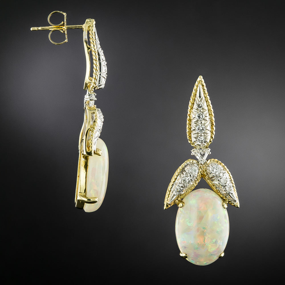 Estate 18K Opal and Diamond Dangle Earrings - 3