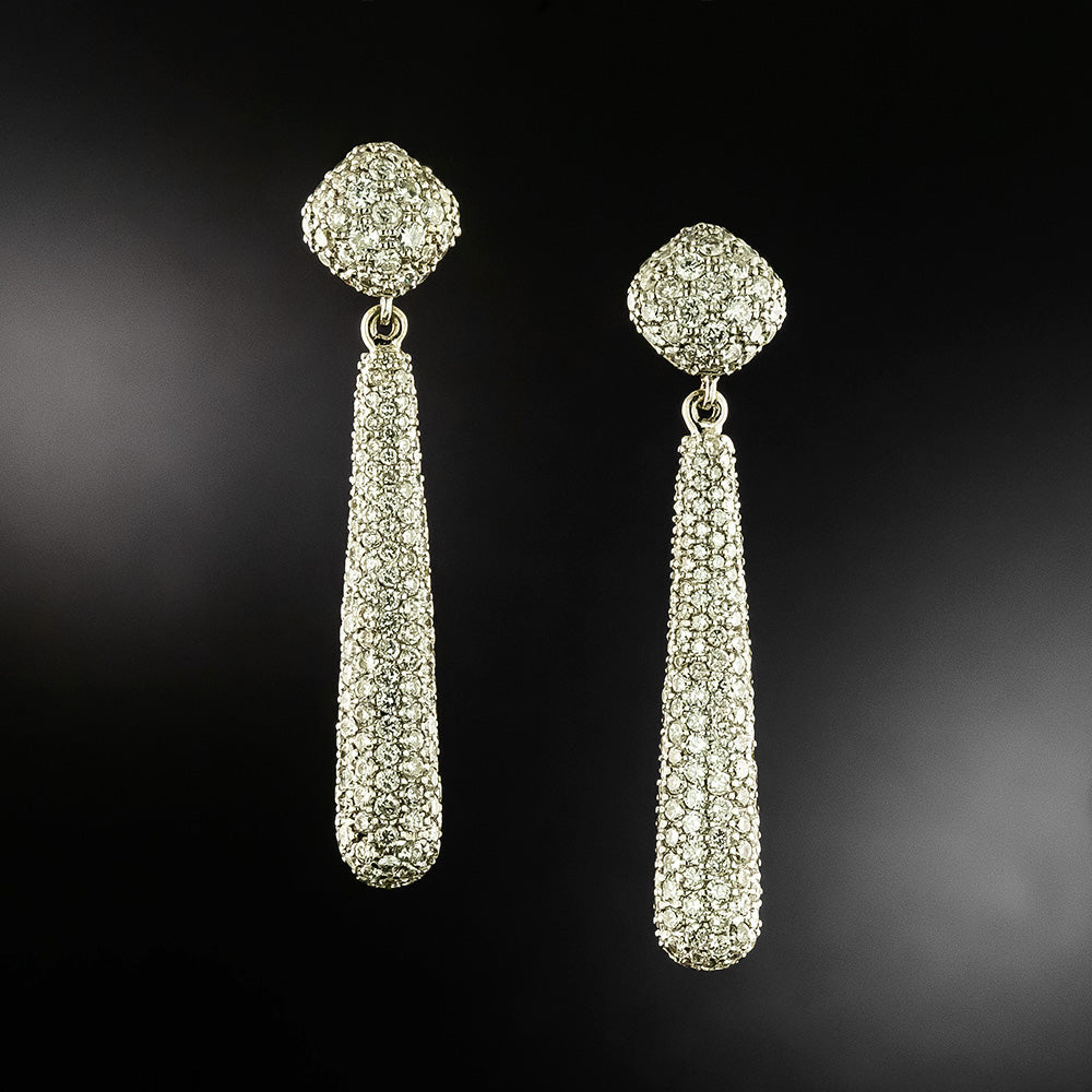 Estate 18K Pavé Diamond Dangle Drop Earrings - 2