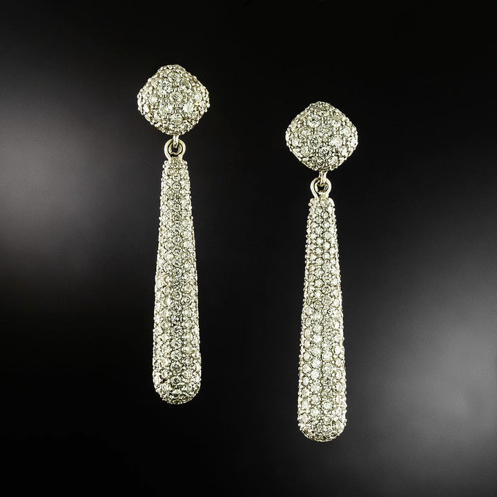 Estate 18K Pavé Diamond Dangle Drop Earrings