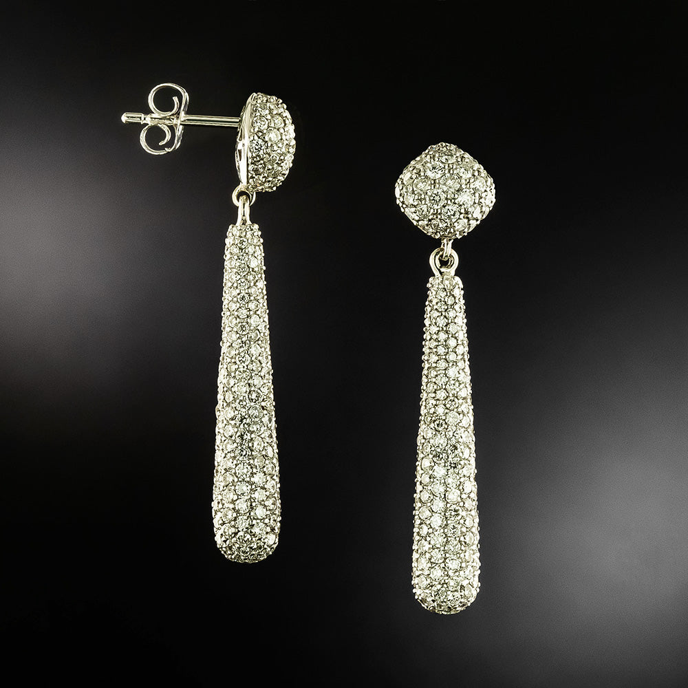 Estate 18K Pavé Diamond Dangle Drop Earrings - 3