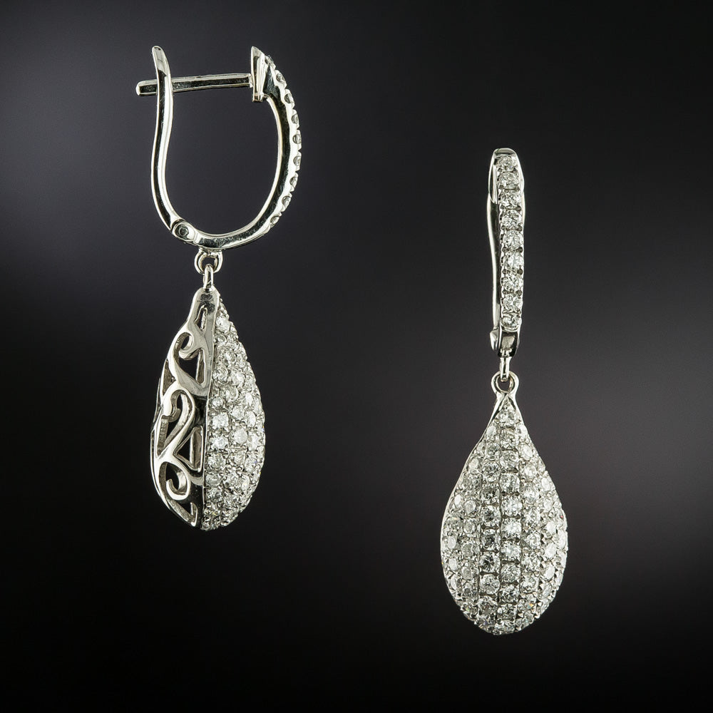 Estate 18K Pavé Diamond Drop Earrings - 5