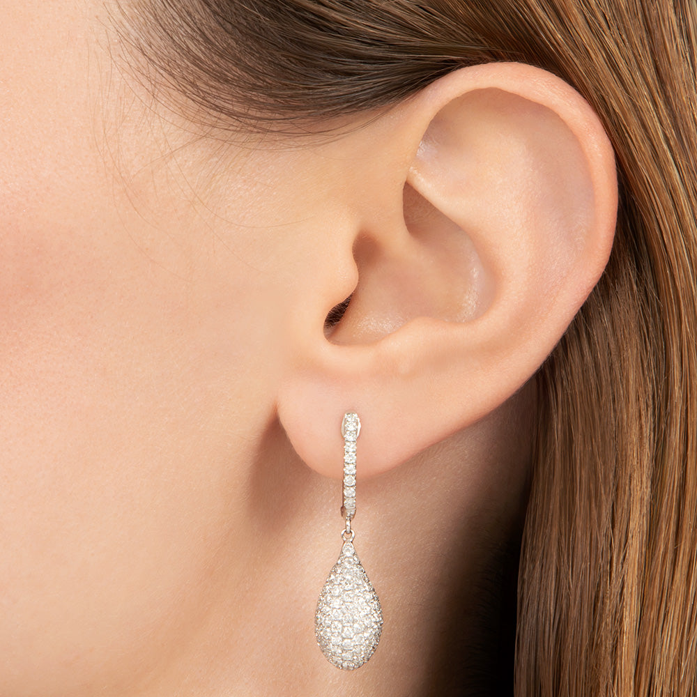 Estate 18K Pavé Diamond Drop Earrings - 6
