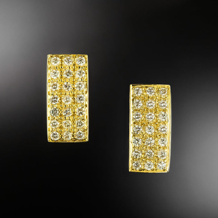 Estate 18K Pavé Diamond Rectangle Earrings by Gautam