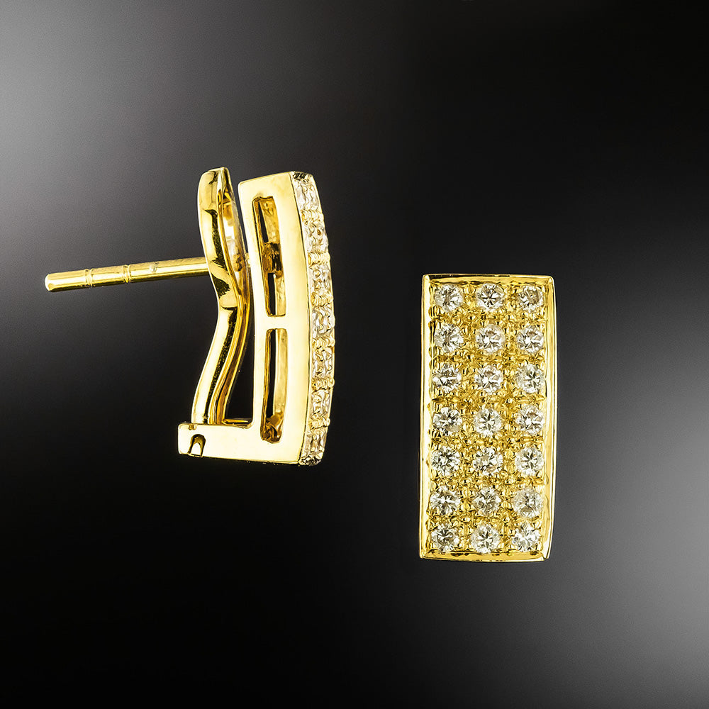 Estate 18K Pavé Diamond Rectangle Earrings by Gautam - 3