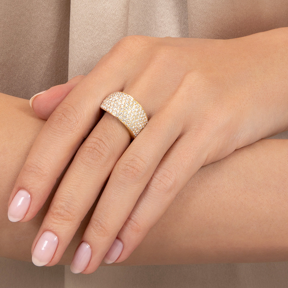 Estate 18K Pavé Diamond Wide Wave Band - 7