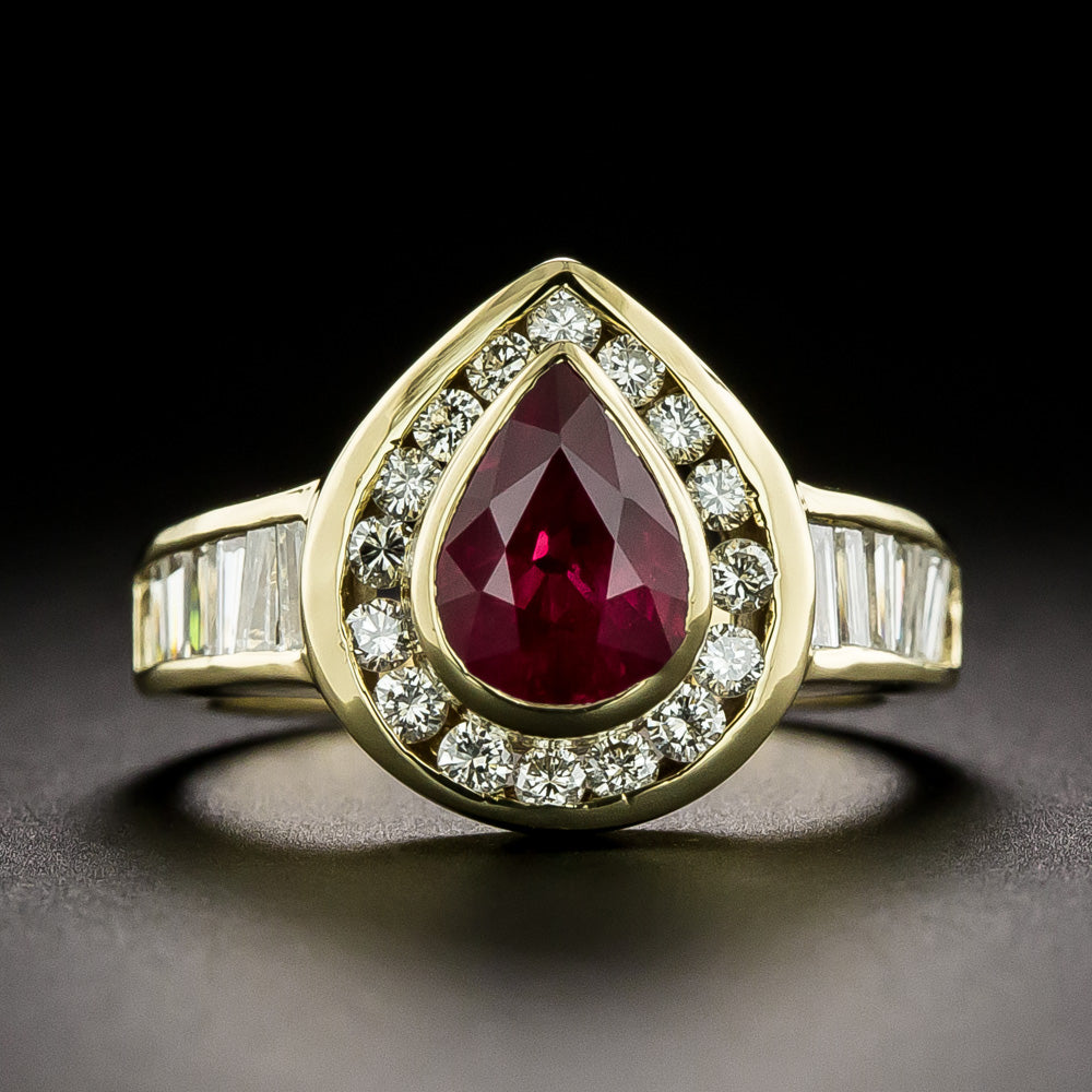 Estate 18K Pear-Shaped Burmese Ruby and Diamond Ring - GIA  - 3
