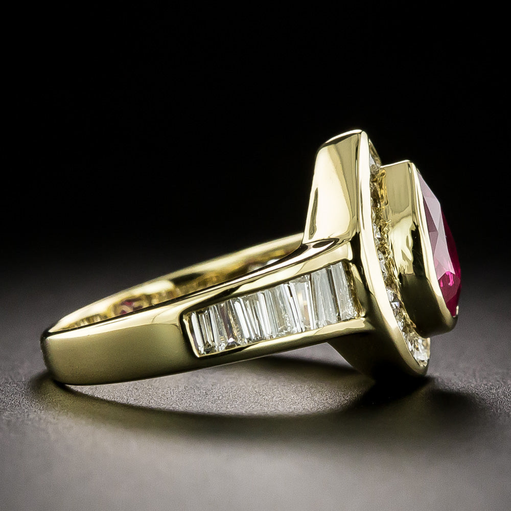 Estate 18K Pear-Shaped Burmese Ruby and Diamond Ring - GIA  - 4
