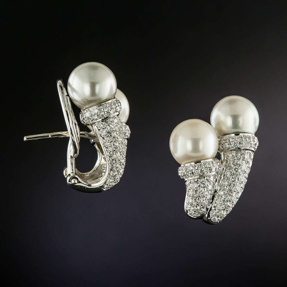 Estate 18K  Pearl and Diamond Earrings - 4