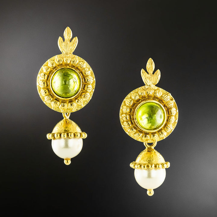 Estate 18K Peridot and Pearl Convertible Drop Earrings