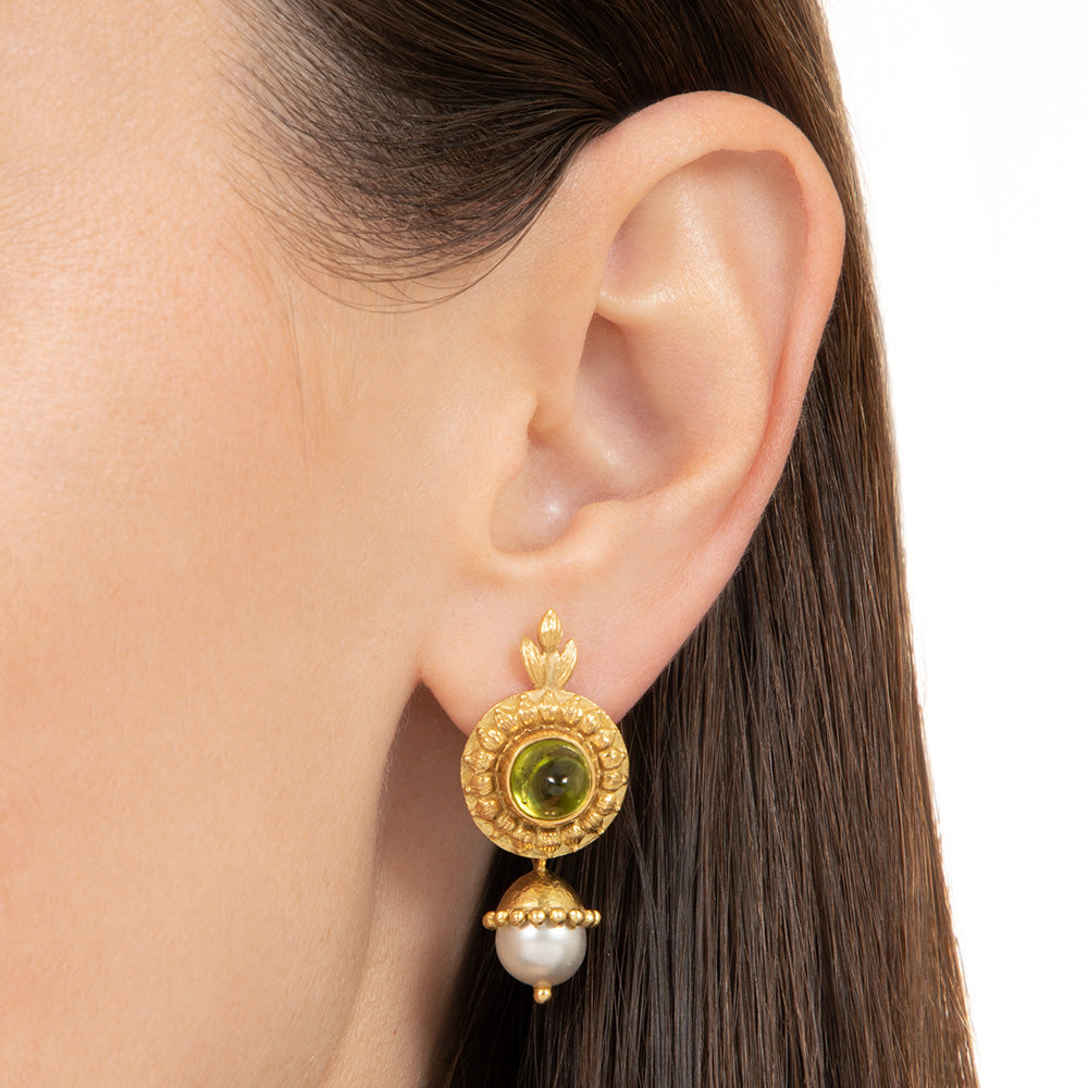 Estate 18K Peridot and Pearl Convertible Drop Earrings  - 4