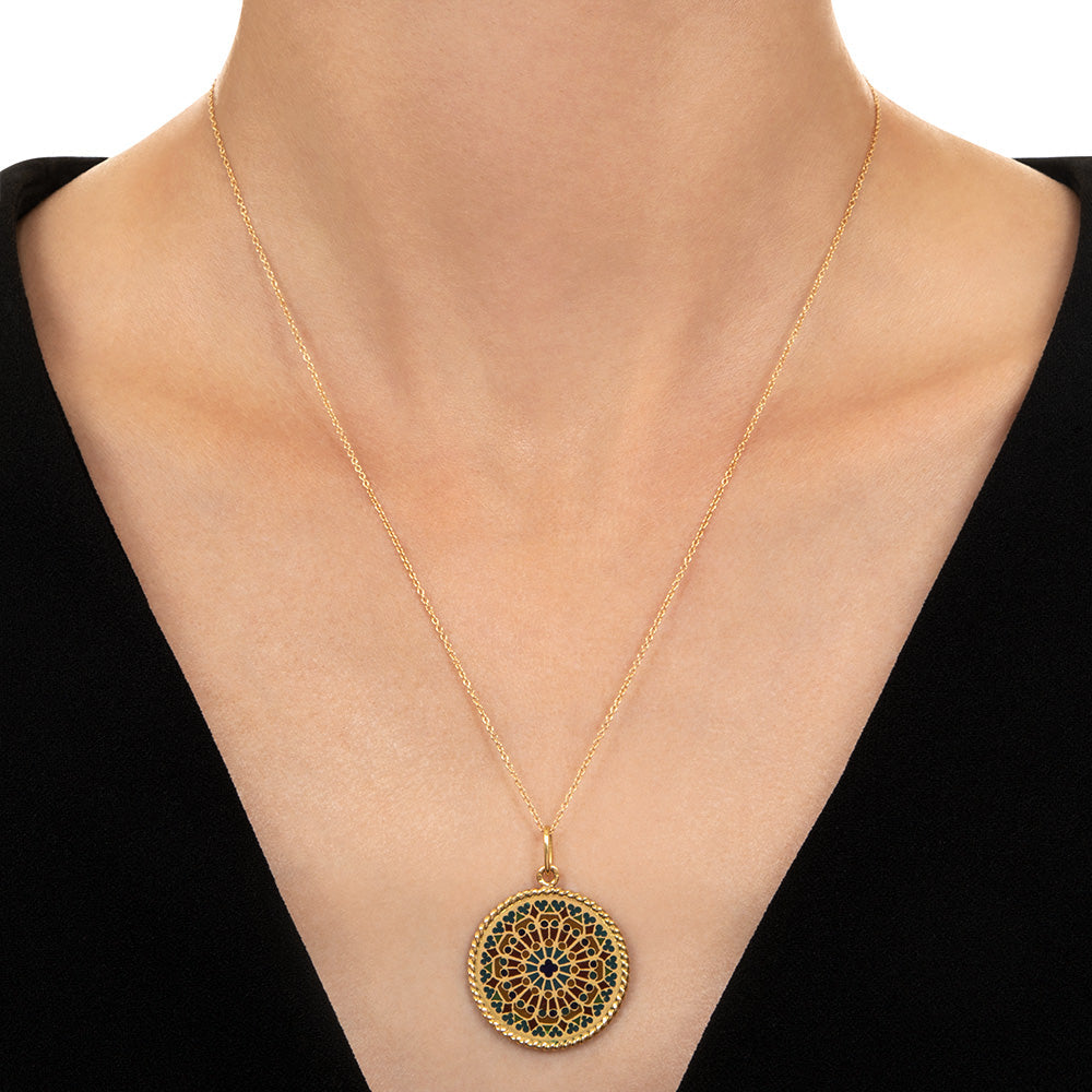 Estate 18K Plique-à-Jour Rose Window Pendant, French - 4