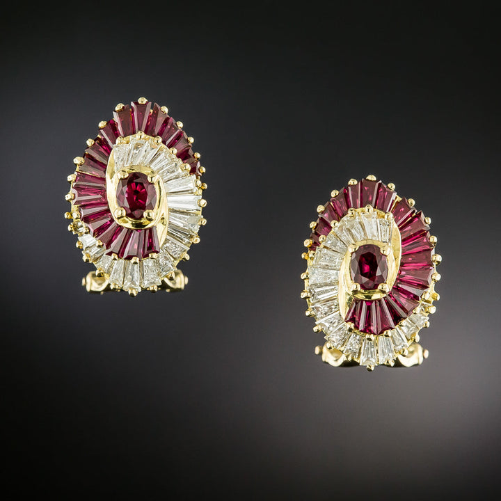 Estate 18K Ruby and Diamond Swirl Earrings