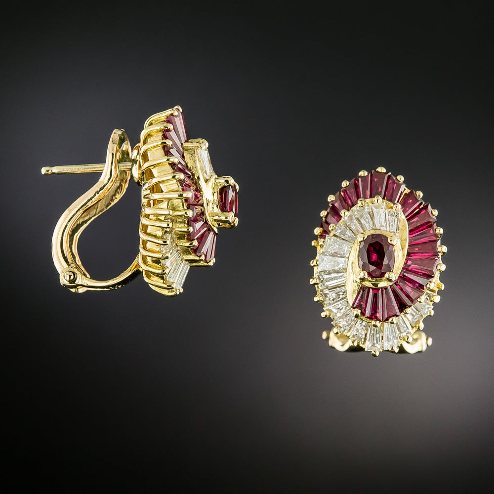 Estate 18K Ruby and Diamond Swirl Earrings - 4