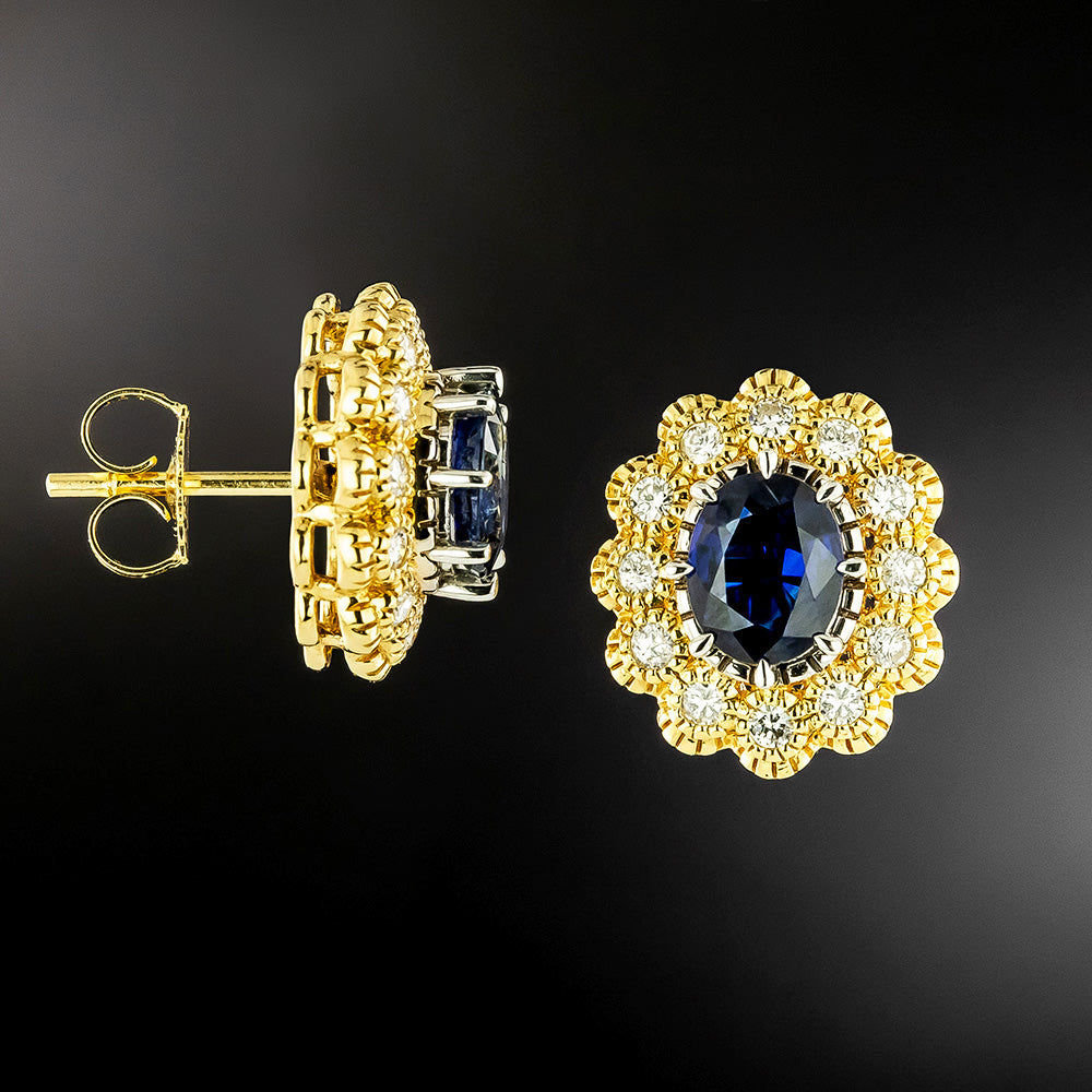 Estate 18K Sapphire and Diamond Halo Earrings - GIA - 5